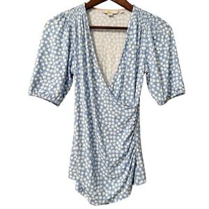 Boden Joanna Polka Dot Cotton Wrap Jersey Blouse Pale Blue Size 4